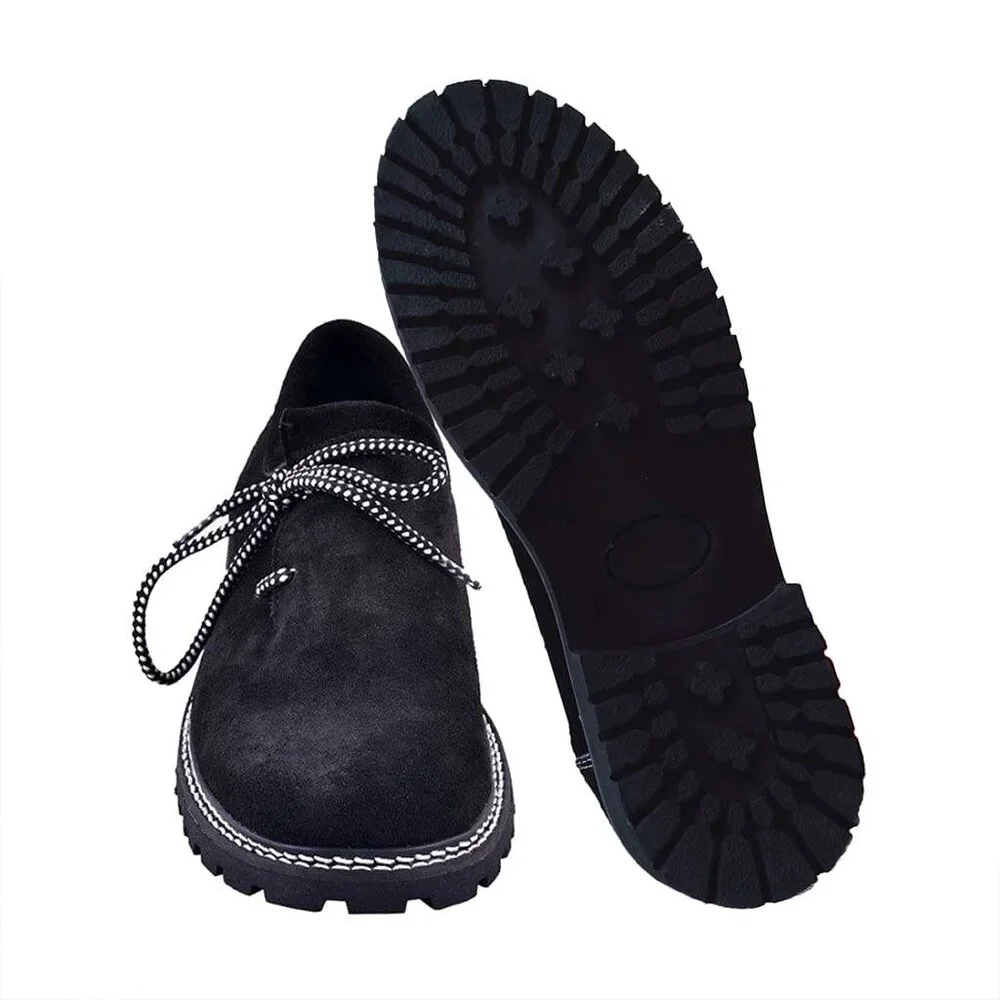 Men’s Lederhosen Shoes – Bavarian Trachten Suede Oktoberfest Black Boots NEW